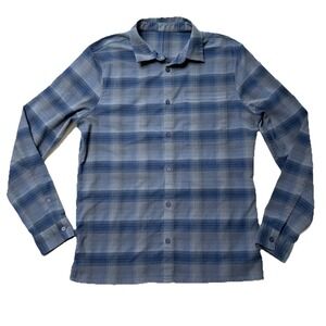 Lululemon Shirt Mens S/M? Blue Gray Plaid Masons Peak Flannel Button Up Work